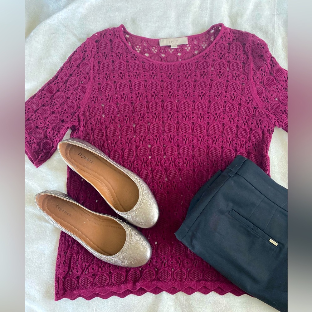 LOFT open weave dressy summer sweater in purple/berry color size M. Never worn.
